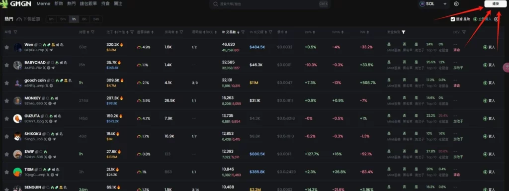 GMGN平台连接界面