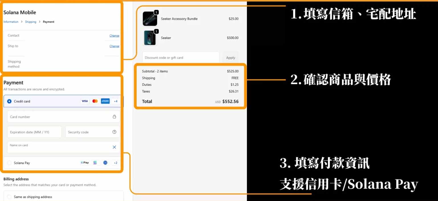 最后一步:于下单页面确认个人数据和商品,填入付款信息