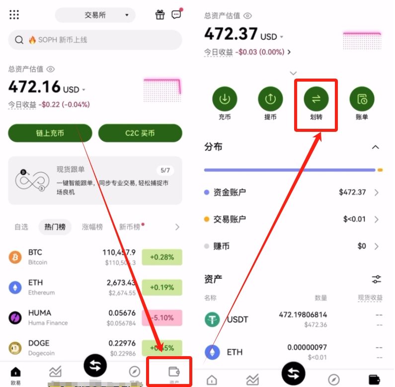 资产划转界面