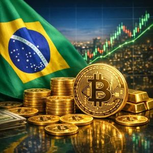 Brazil flag with Bitcoin symbol